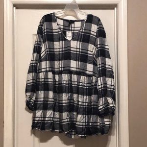 Navy/white plaid loose fitting tunic - Lane Bryant